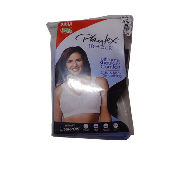 Playtex 18 Hour Ultimate Shoulder Comfort Wireless Bra Sz 44C Black Jacquard - Picture 4 of 9